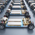 Electric Vehicle Battery Array with Cooling System on Assembly Line - Advanced Energy Storage Technology