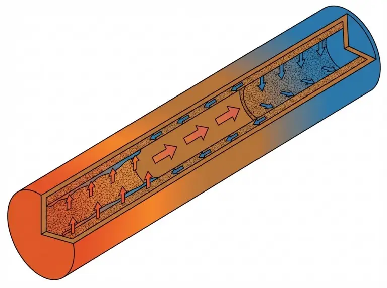 Heat pipe internal structure and evaporation-condensation cycle