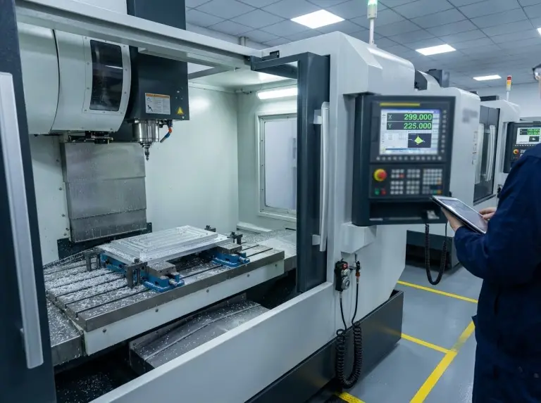 CNC machining center machining an aluminum cold plate