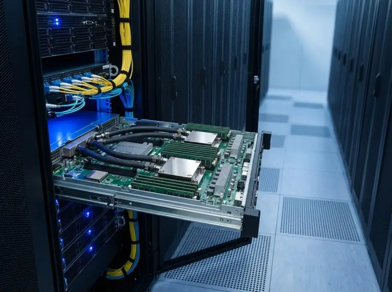 Data center server with a liquid cold plate on the processor