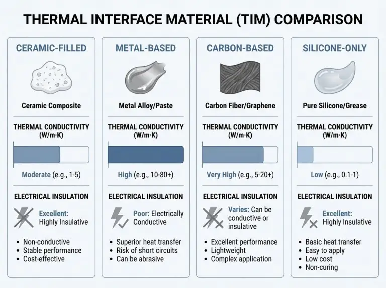 Keramikgefüllte Wärmeleitpaste im Vergleich zu metallbasierter TIM-elektrischer Isolierung