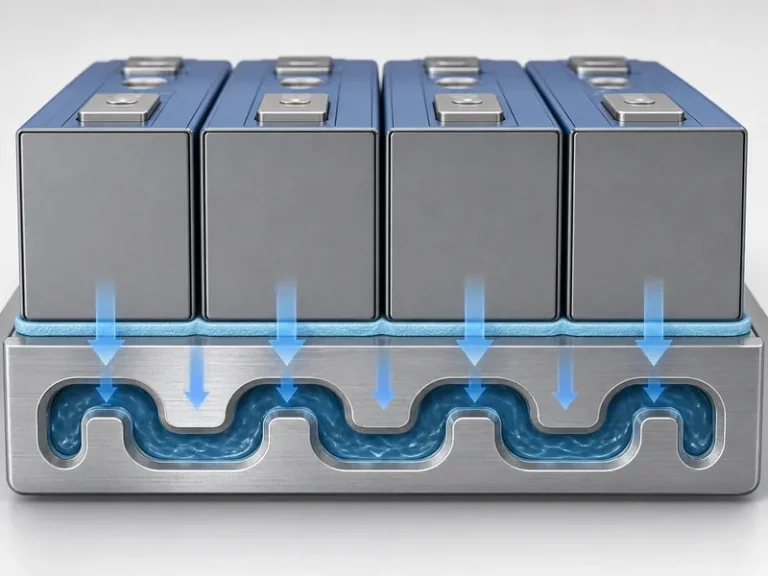 Heat path from a battery cell through thermal interface material to the cold plate