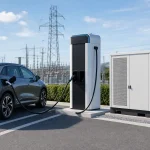 EV fast-charging station with an energy storage battery pack cabinet buffering peak charging demand
