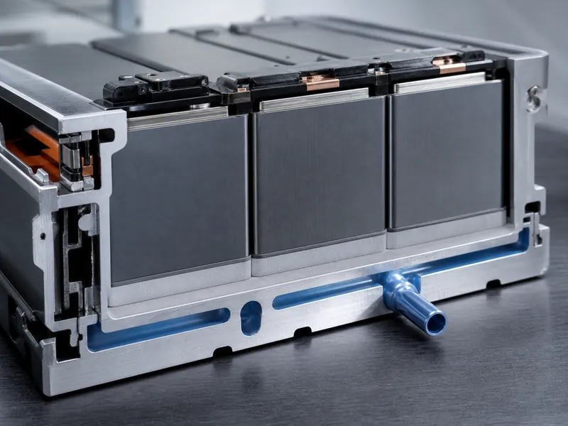 Silikonfreie Wärmeleitmaterialien zwischen prismatischen Batteriezellen und einer flüssigen Kühlplatte in einem Elektrofahrzeug-Pack