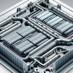 Battery cold plate mounted under a battery module in the cell-to-coolant heat path