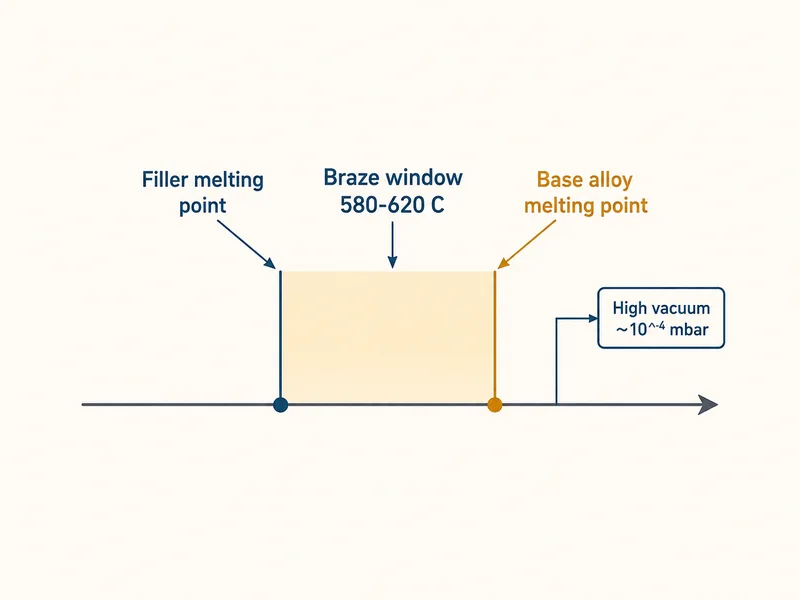 Aluminium vacuum brazing temperature and vacuum window sitting between the filler and base-alloy melting points