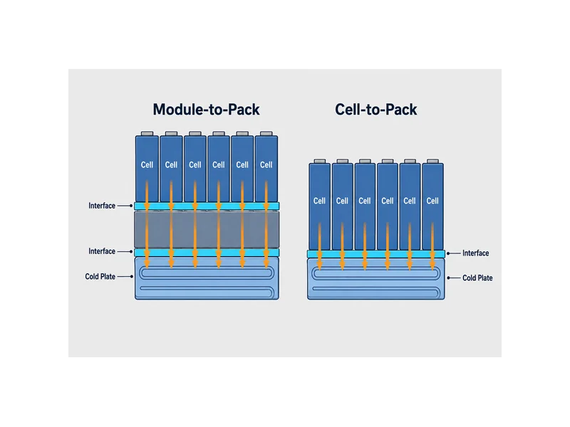 Comparison of module-to-pack two-interface heat path and cell-to-pack single-interface path to the cold plate