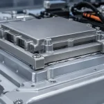 Indium thermal interface material foil placed between a power-module heat source and an aluminum cold plate in an EV battery pack