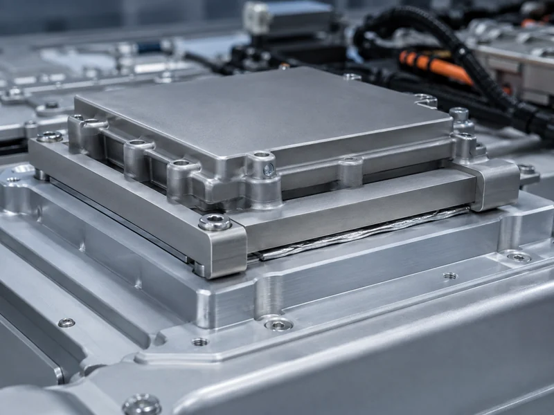 Indium thermal interface material foil placed between a power-module heat source and an aluminum cold plate in an EV battery pack