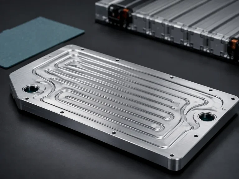 Aluminum liquid cooling plate for an EV battery pack with internal coolant channels, central to liquid cooling plate design and temperature uniformity