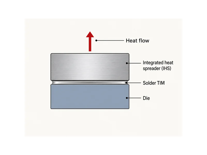 Cross-section of a solder thermal interface material layer between the die and integrated heat spreader