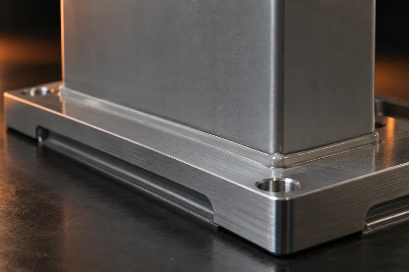 Cella prismatica della batteria fissata a una piastra di raffreddamento in alluminio con una sottile linea di incollaggio adesiva.